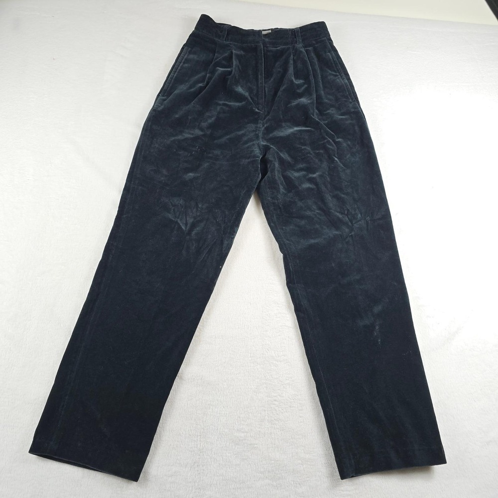 European Connection Vintage Black Cotton Velvet Pleated High Rise Pants 11/12